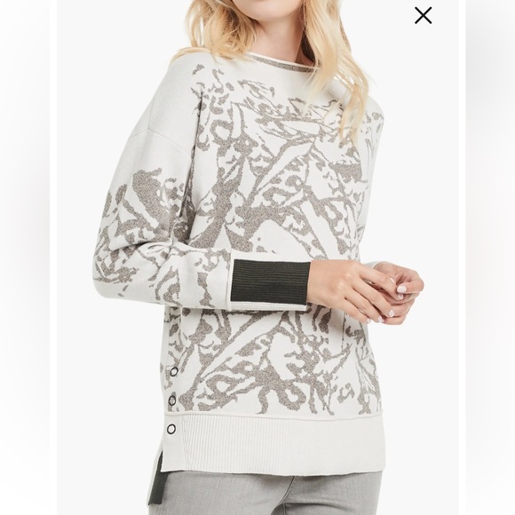NIC+ZOE Sweaters - Nic+Zoe Snowbird Sweater Pullover Graphic Knit Neutral Cream Grey Medium